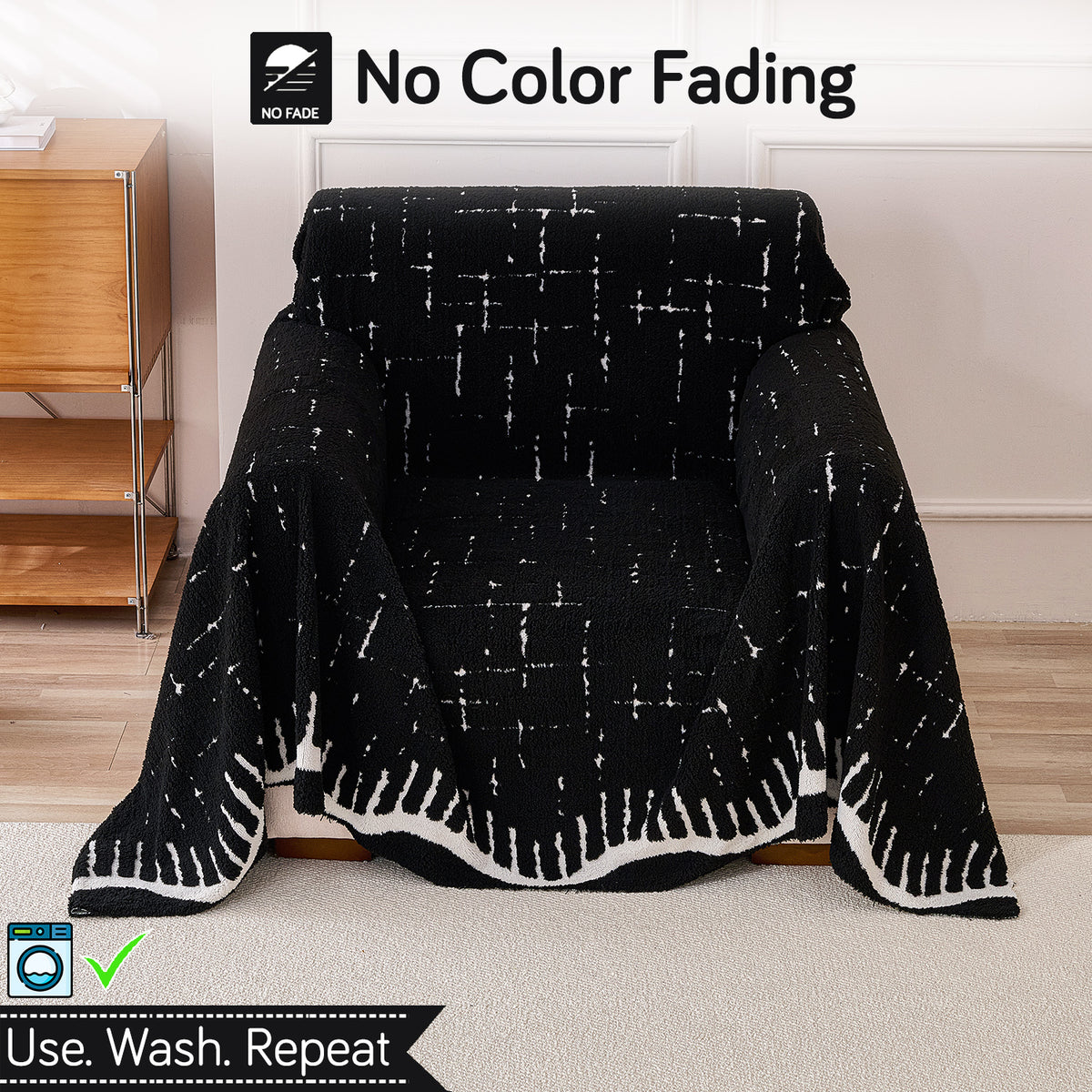 Buy Black Colour Supple Soft Wavy Plush Sofa Throw – Washable & Soft | HOKIPO