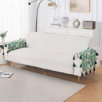 'Whispers of Nature' Series Holland Velvet Sofa Cover with Tassel, Sage Floral Vine