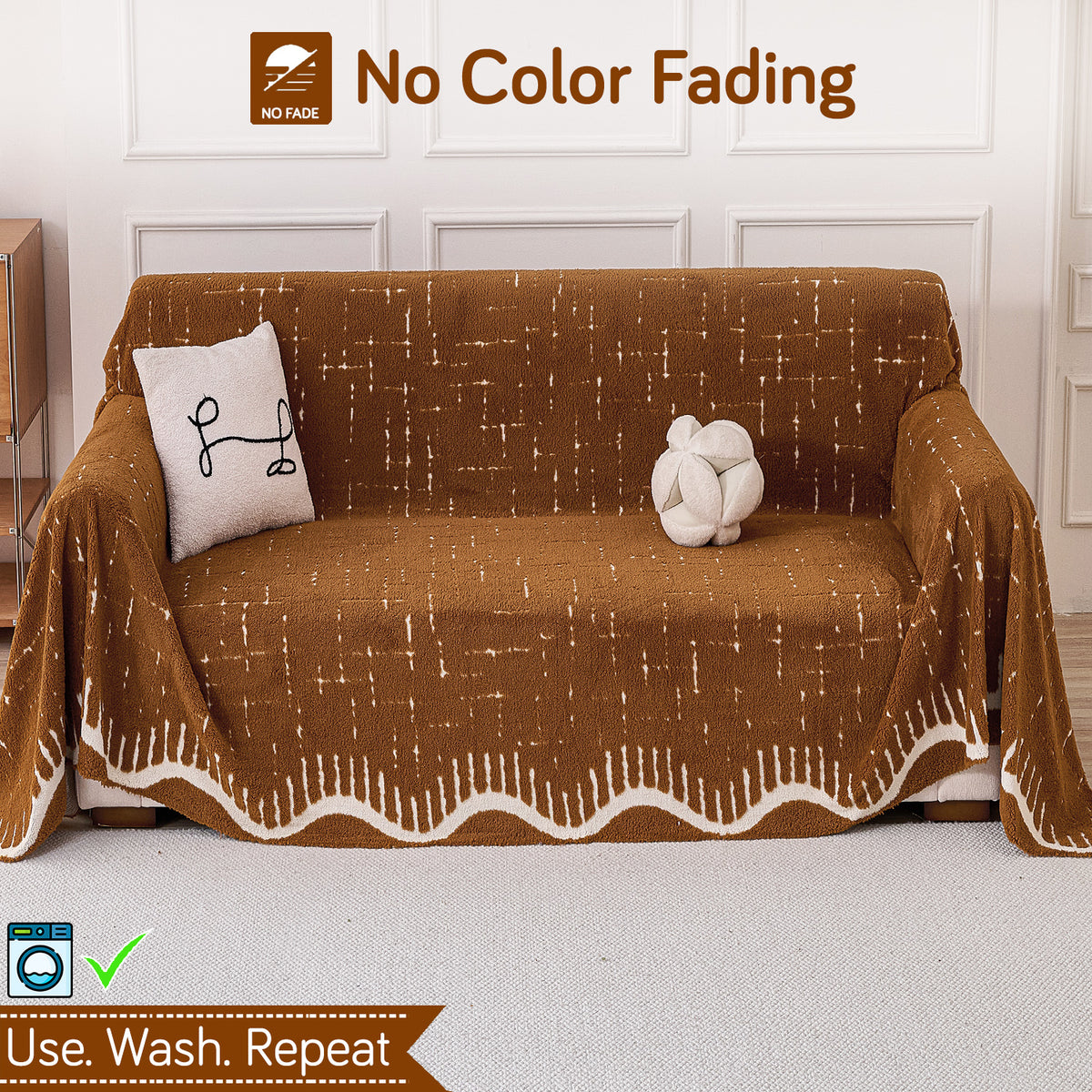 Buy Brown Colour Supple Soft Wavy Plush Sofa Throw Cover | HOKIPO 