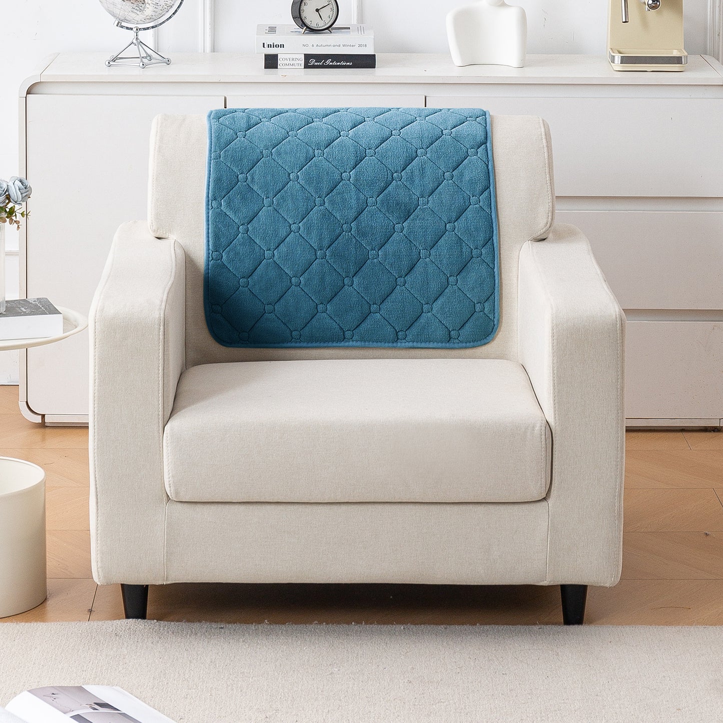 Diamond Tuft Plush Sofa Cover Mat, Dusty Teal
