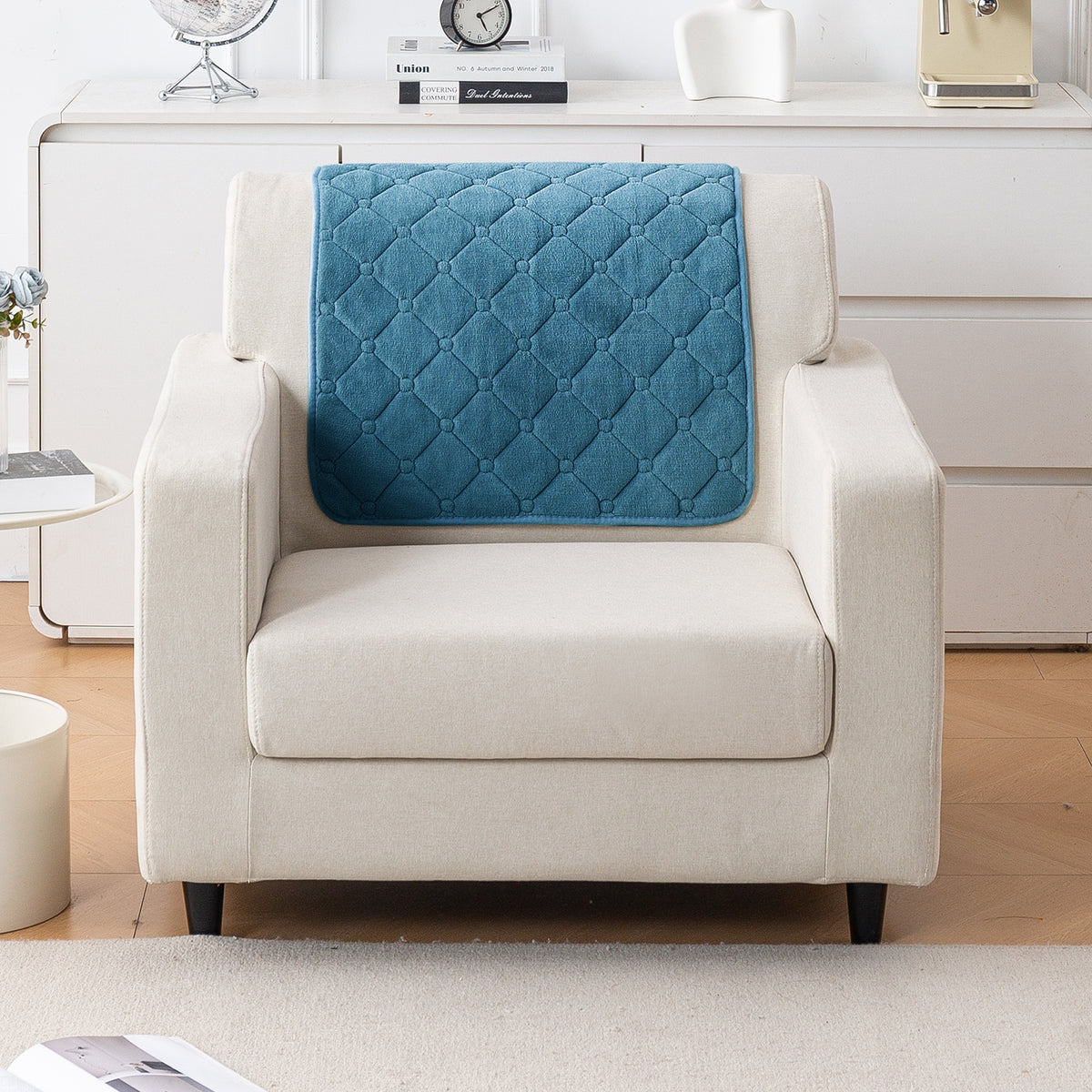 Diamond Tuft Plush Sofa Cover Mat, Dusty Teal