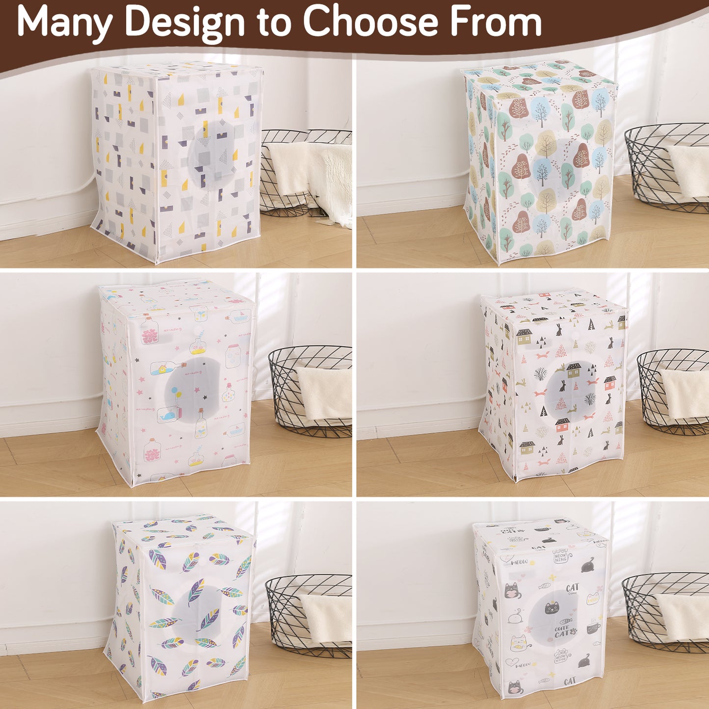 Waterproof Front Load / Top Load Washing Machine Cover | PEVA Dustproof Protective Cover for 6kg, 6.5kg, 7kg & 7.5kg Fully Automatic Machines, Nature Trees