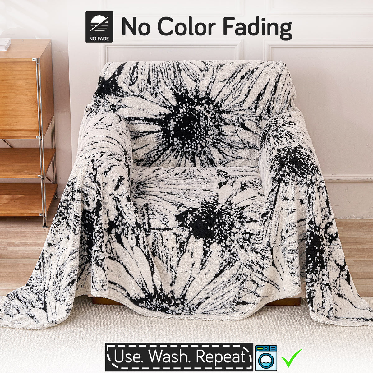 Buy Midnight Black Colour DaisyBloom Series Luxury Plush Sofa Throw – 1 Seater Sofas | HOKIPO
