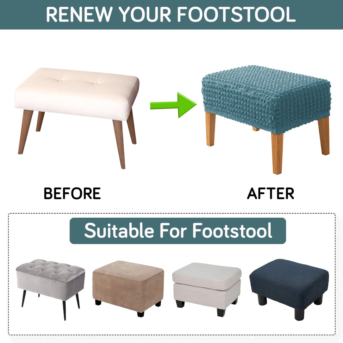 Aria Nova 280 GSM Bubble Stretchable Foot Rest Stool Cover, Tropical Teal