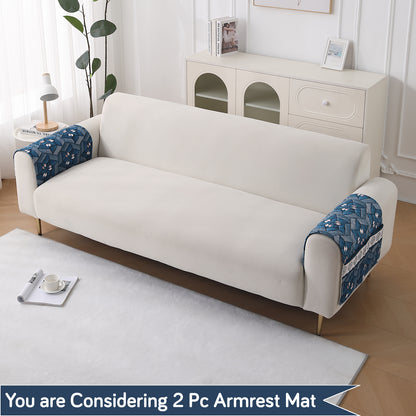 LiefNest Printed Holland Velvet Sofa Mat with Foam Filling - Geometric Floral Oriental Blue for 1/2/3 Seater & Armrest