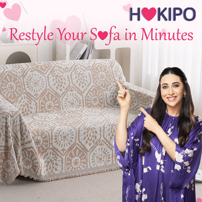 Premium 320 GSM Chenille Sofa Cover Throw All Season 'Serene Abode Series', Boho Floral Tile