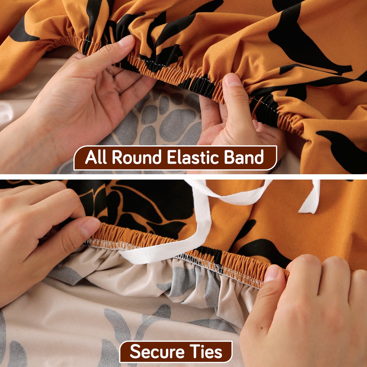 Printed Stretch Fit Water-Repellent & Anti-Slip Table Cloth Cover for 4 Seater / 6 Seater, Copper Brown Floral
