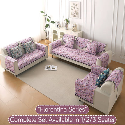 Florentina Series Printed Holland Velvet Sofa Mat - Peony Lavender