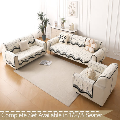 Premium Supple Soft Wavy with Curve Sofa Cover Mat, Off-White