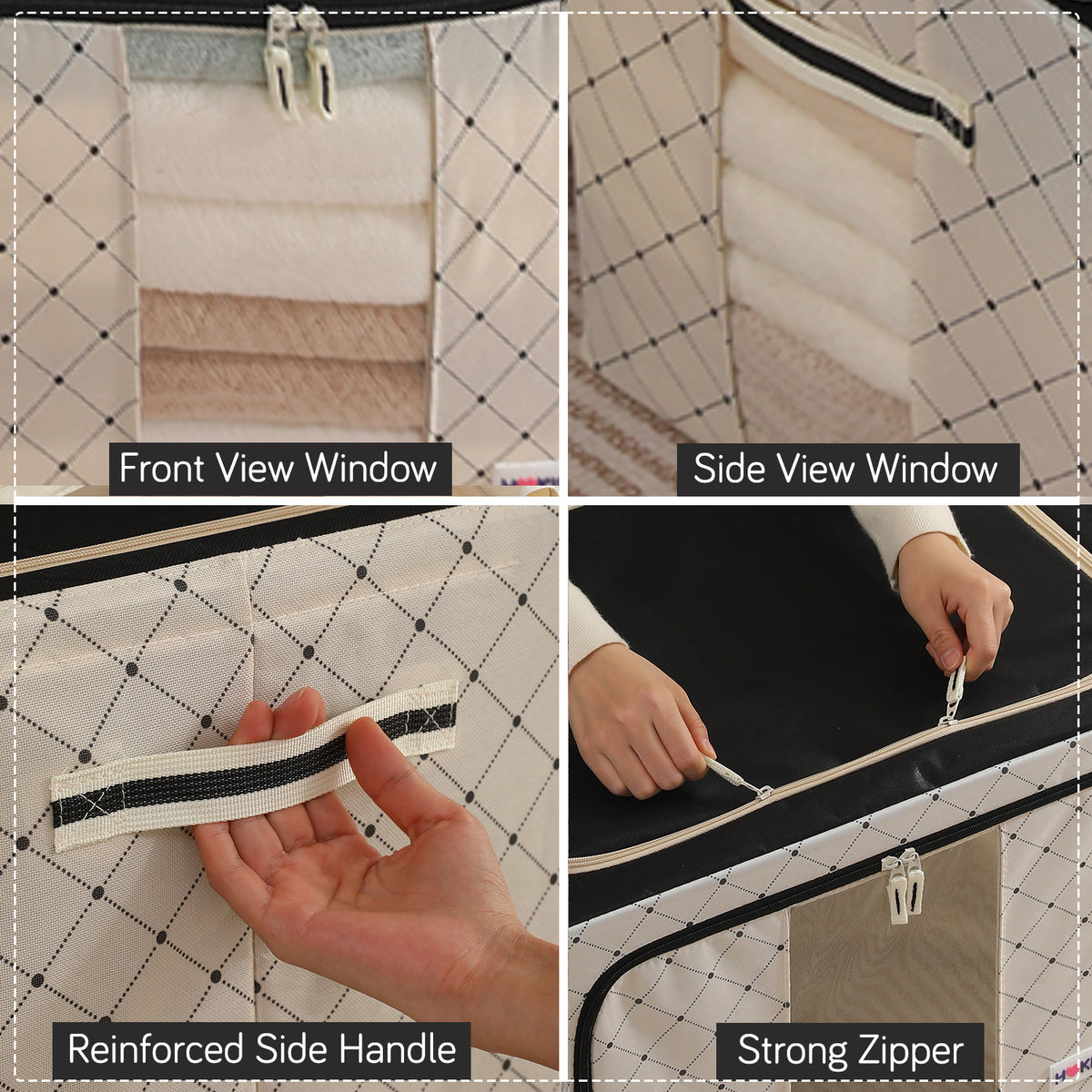 Folding Cloth Storage Box and Organizer for Wardrobe - Ivory Noir