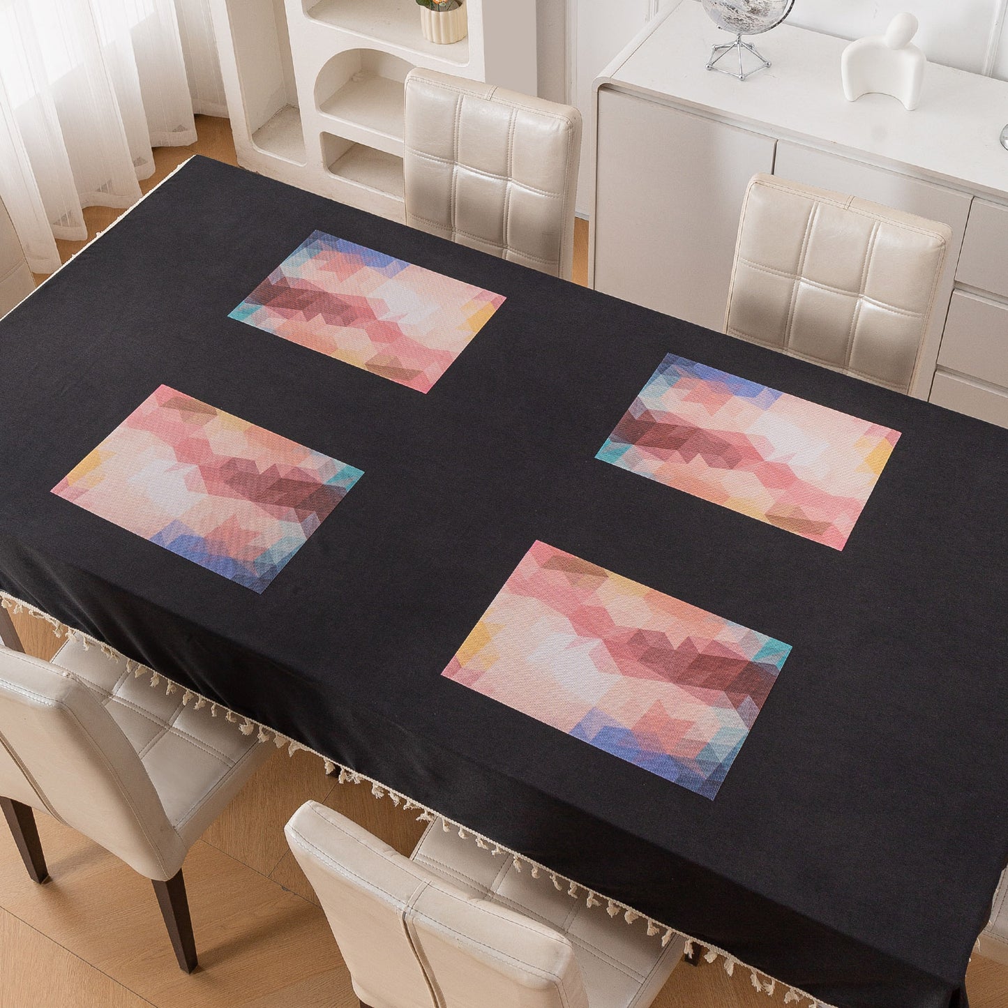 Color Splash PVC Mats for Dining Table, Abstract Polygon - Rose Mauve