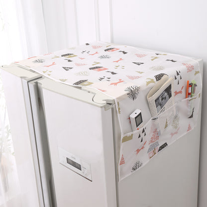 Small / Large Fridge Cover Top | For Smaller Single Door, Double Door and Bigger Double Door Refrigerator - Waterproof, Printed with 6 Side Pockets, Woodland Village