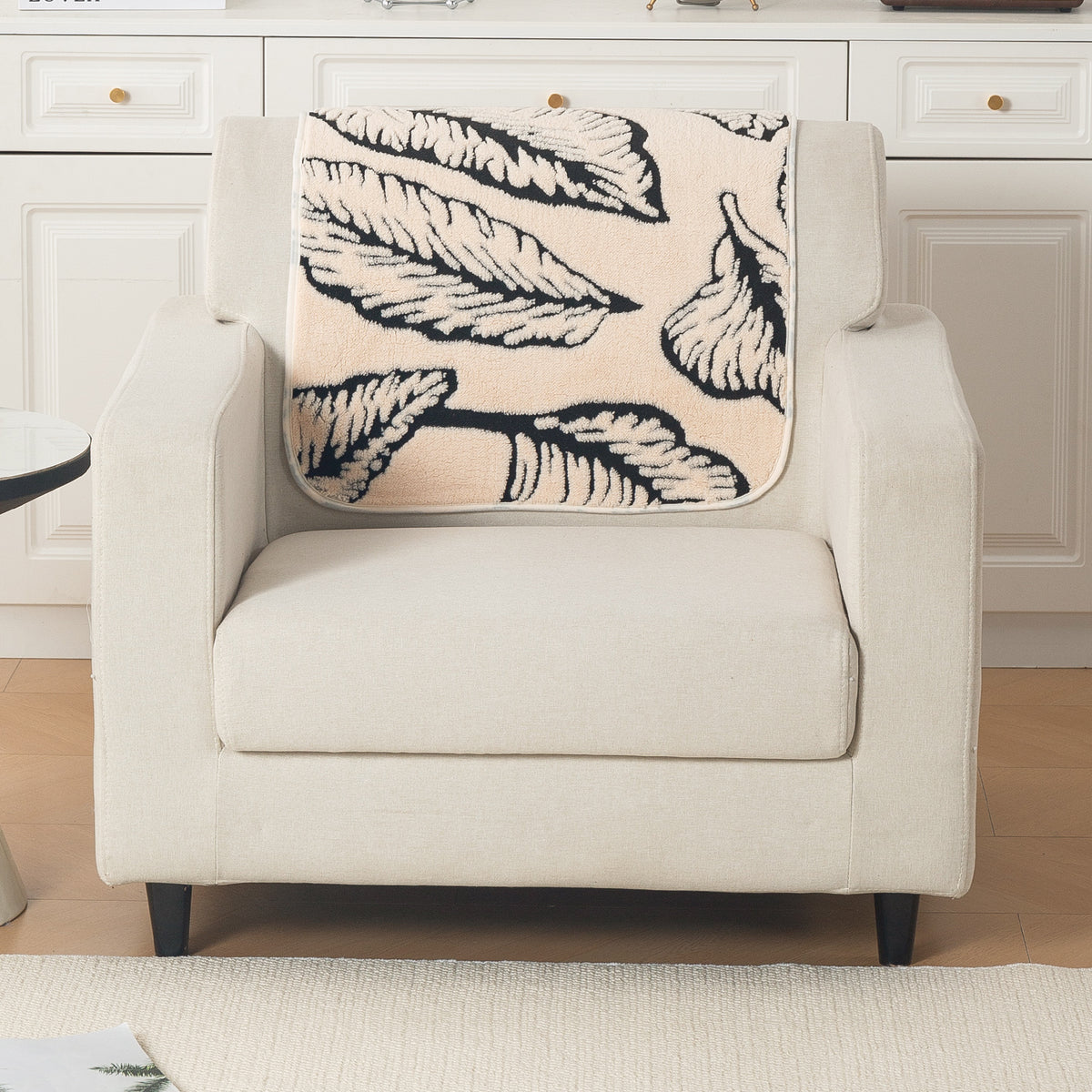 Luxury Plush Sherpa Anti-Slip Sofa Cover Mat, 'Noirea Series'| Botanical Leaf