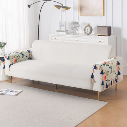 'Whispers of Nature' Series Holland Velvet Sofa Cover with Tassel, Pastel Butterfly Meadow