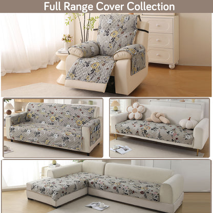 Quilted Printed Recliner Mats for 1 Seater Recliner Sofa, Floral Ash Grey