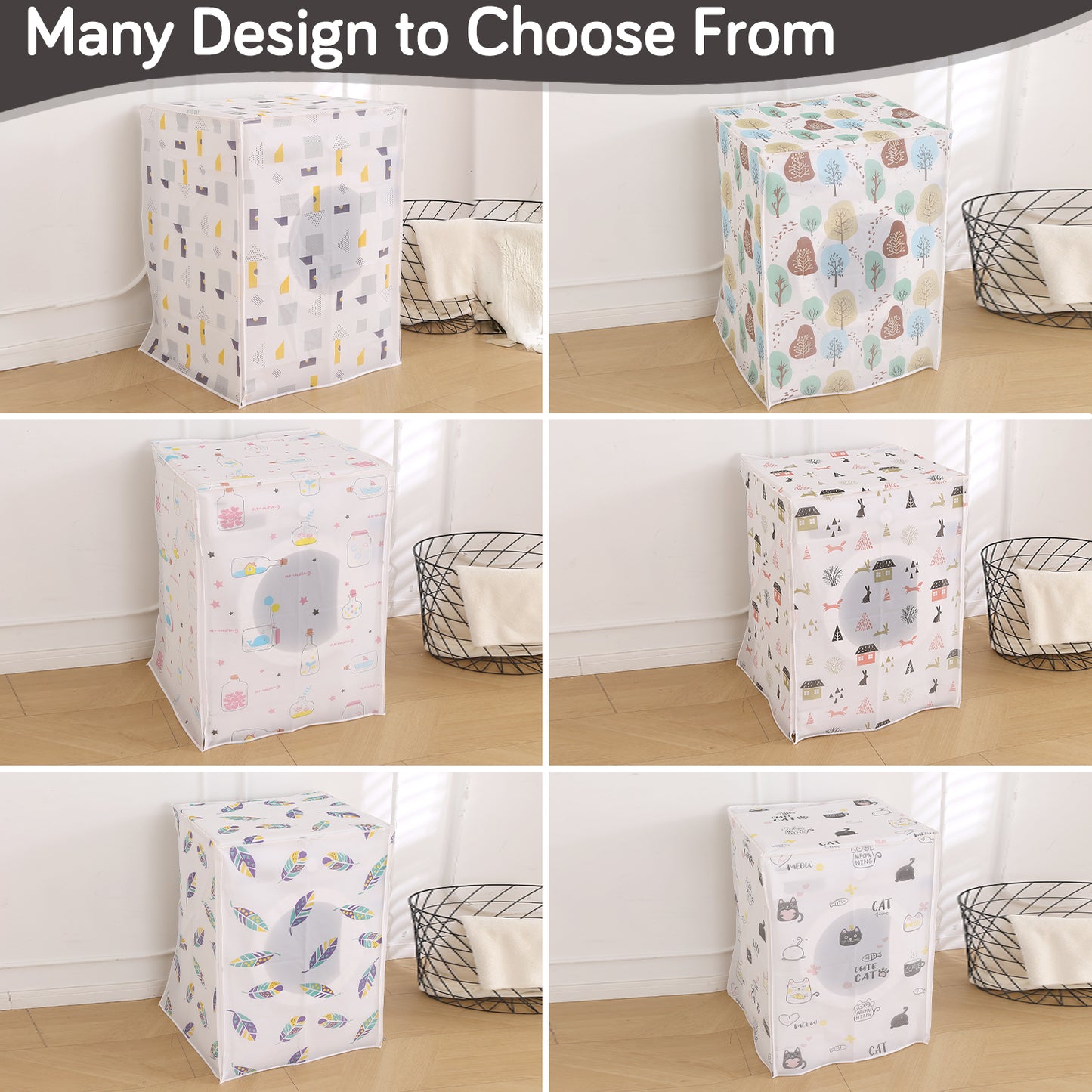 Waterproof Front Load / Top Load Washing Machine Cover | PEVA Dustproof Protective Cover for 6kg, 6.5kg, 7kg & 7.5kg Fully Automatic Machines, Whimsical Bottles