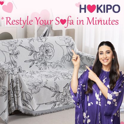 Premium 320 GSM Chenille Sofa Cover Throw All Season 'Serene Abode Series', White Rose Garden