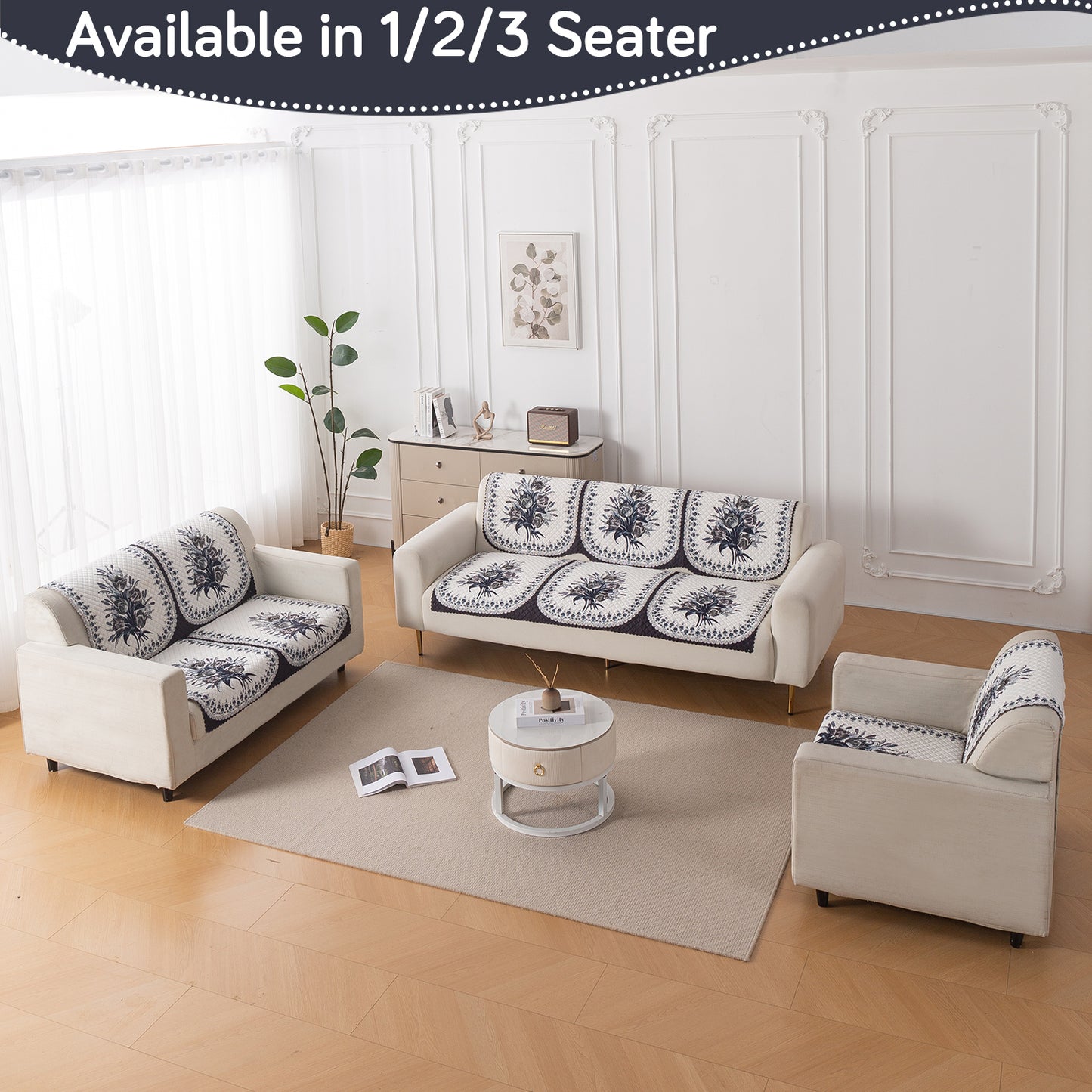 LoomVerse Quilted Sofa Cover Set Washable Sofa Panel for Seat & Back - Midnight Bloom