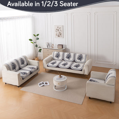 LoomVerse Quilted Sofa Cover Set Washable Sofa Panel for Seat & Back - Midnight Bloom