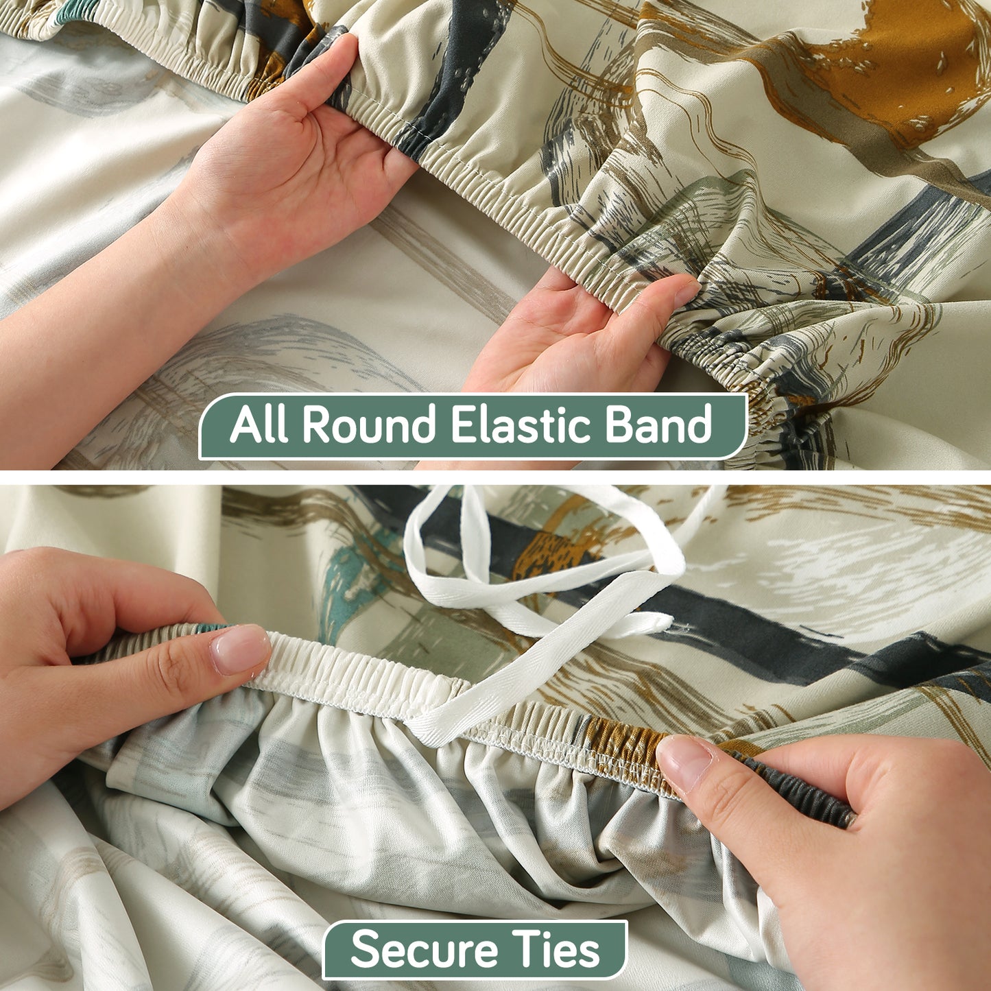 Printed Stretch Fit Water-Repellent & Anti-Slip Table Cloth Cover for 4 Seater / 6 Seater, Parchement Beige Abstract Art