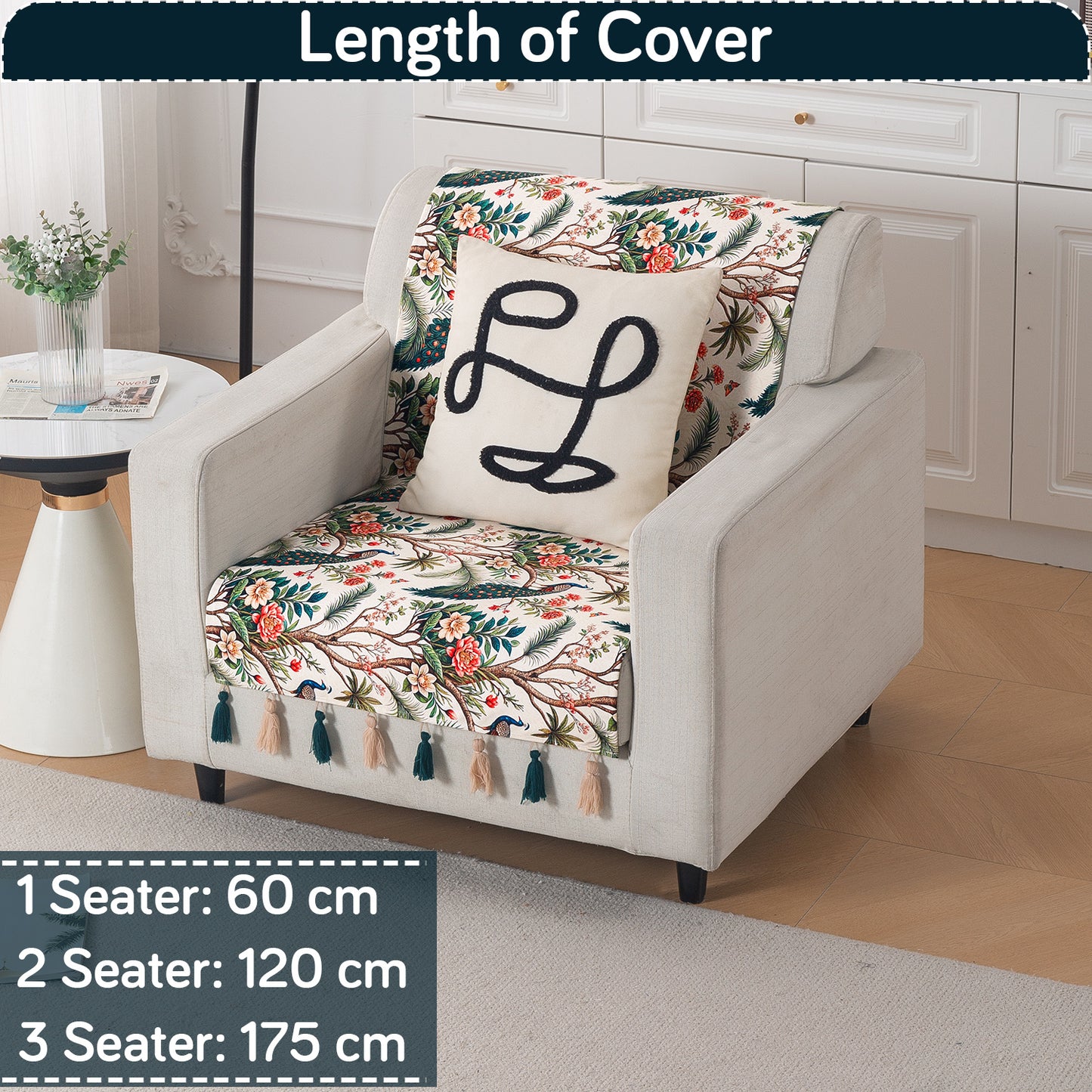 'Whispers of Nature' Series Holland Velvet Sofa Cover with Tassel, Multicolor Tropical Peacock