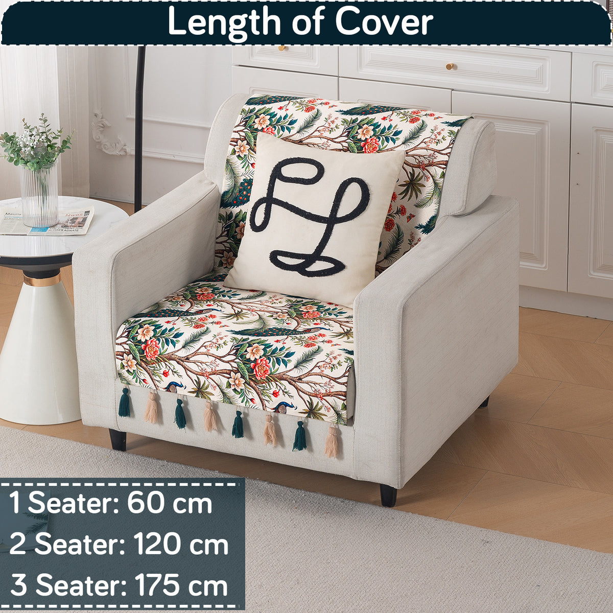 'Whispers of Nature' Series Holland Velvet Sofa Cover with Tassel, Multicolor Tropical Peacock