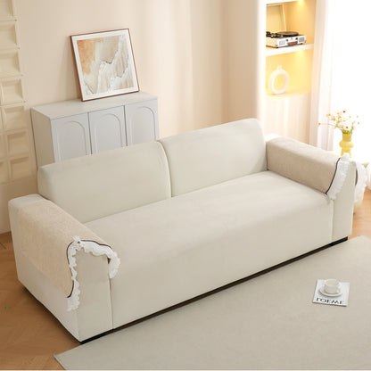 French Classic Frill Wavy Sofa Cover Mat with Curve & Lace - Champagne Beige