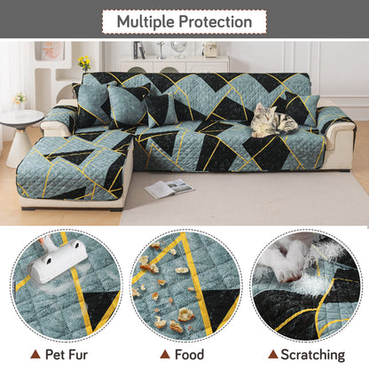 Elira Series Quilted One-Piece L Shape Sofa Cover Mat with Left and Right Chaise, Multicolor Abstract Geometry
