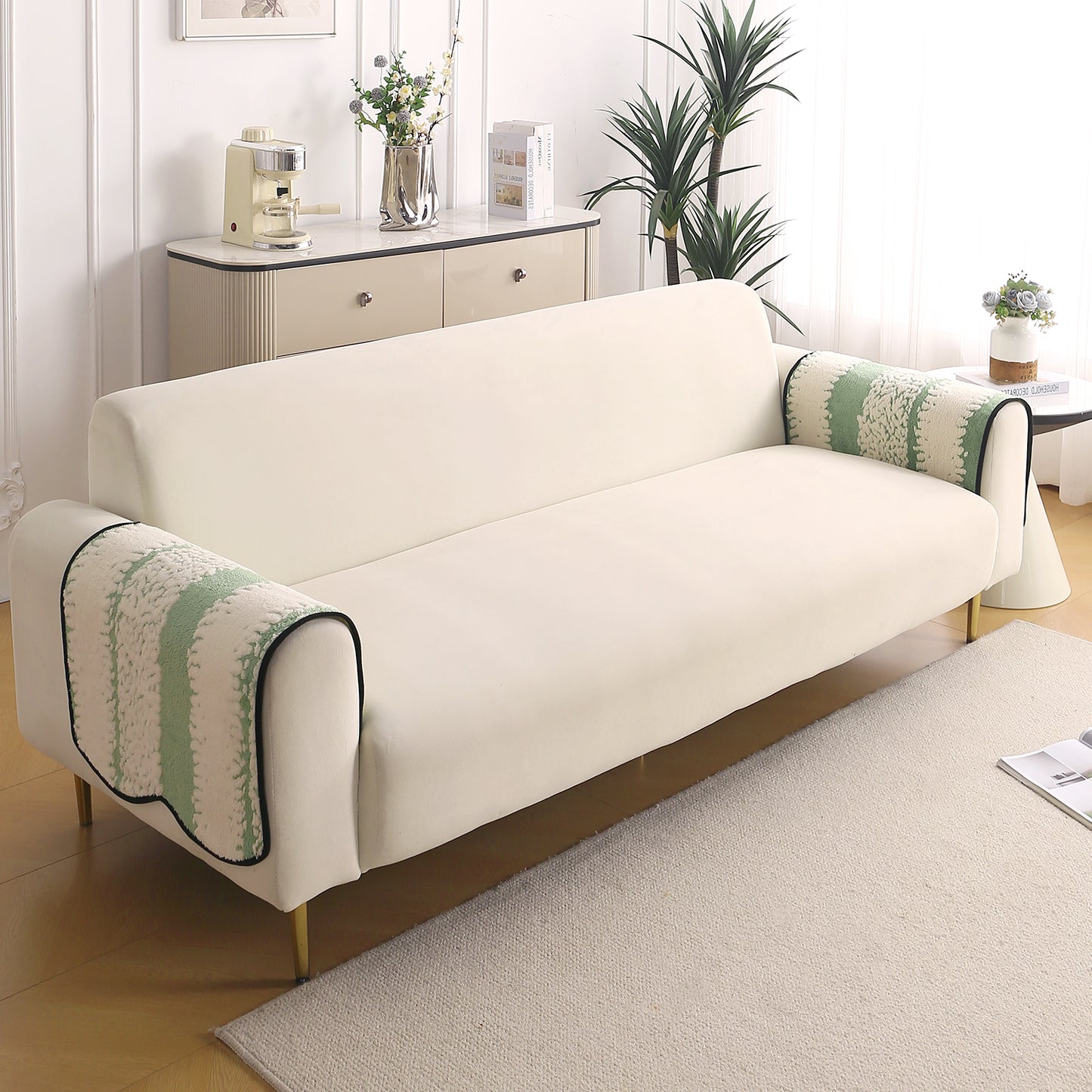 Luxury Wavy Plush Anti-Slip Sofa Cover Mats - Pistachio Green