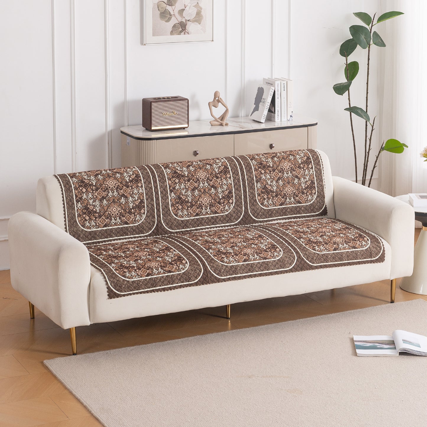 LoomVerse Quilted Sofa Cover Set Washable Sofa Panel for Seat & Back - Rustic Lattice