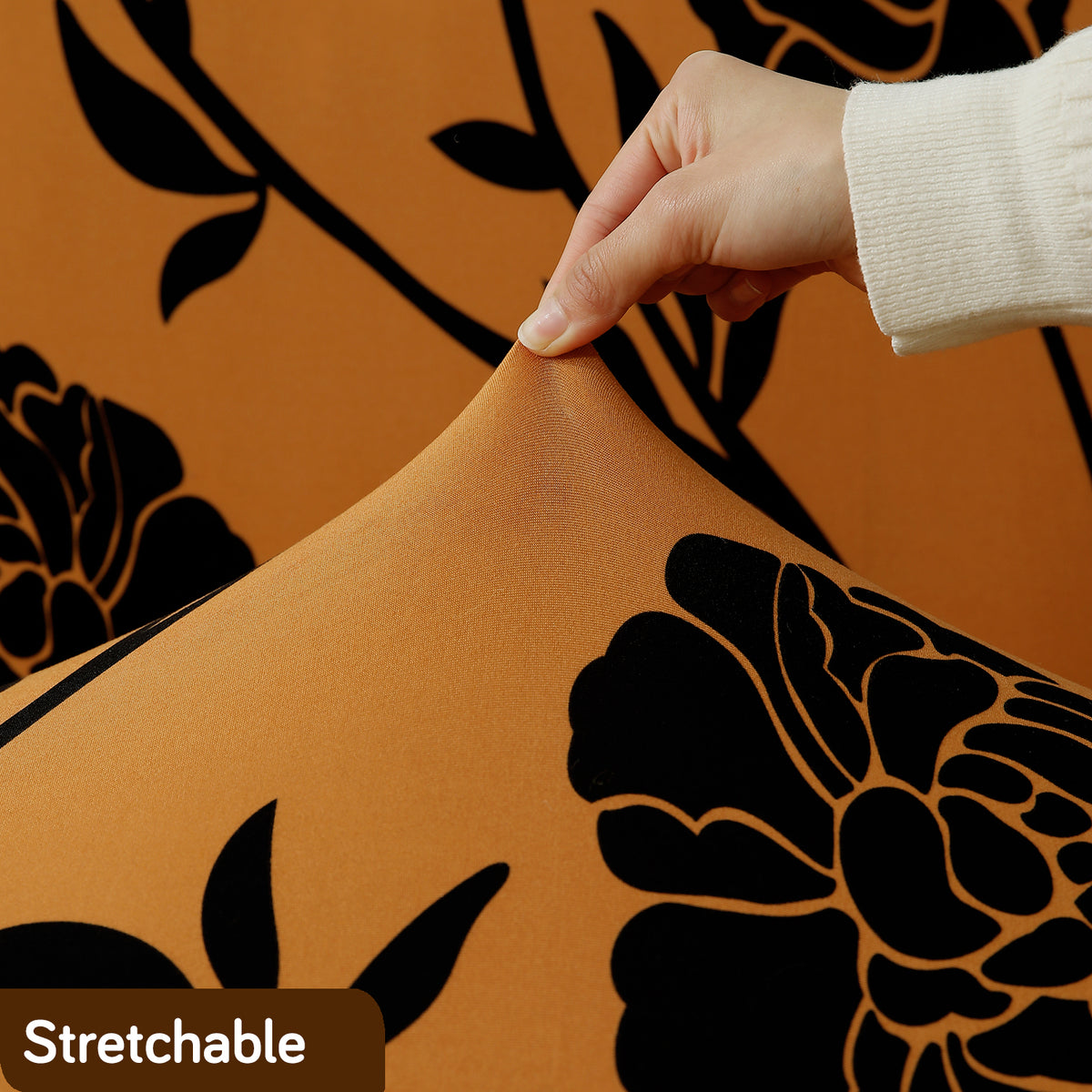 Printed Gaming Chair Seat Cover Elastic Computer Rotating Chair, Copper Brown Floral