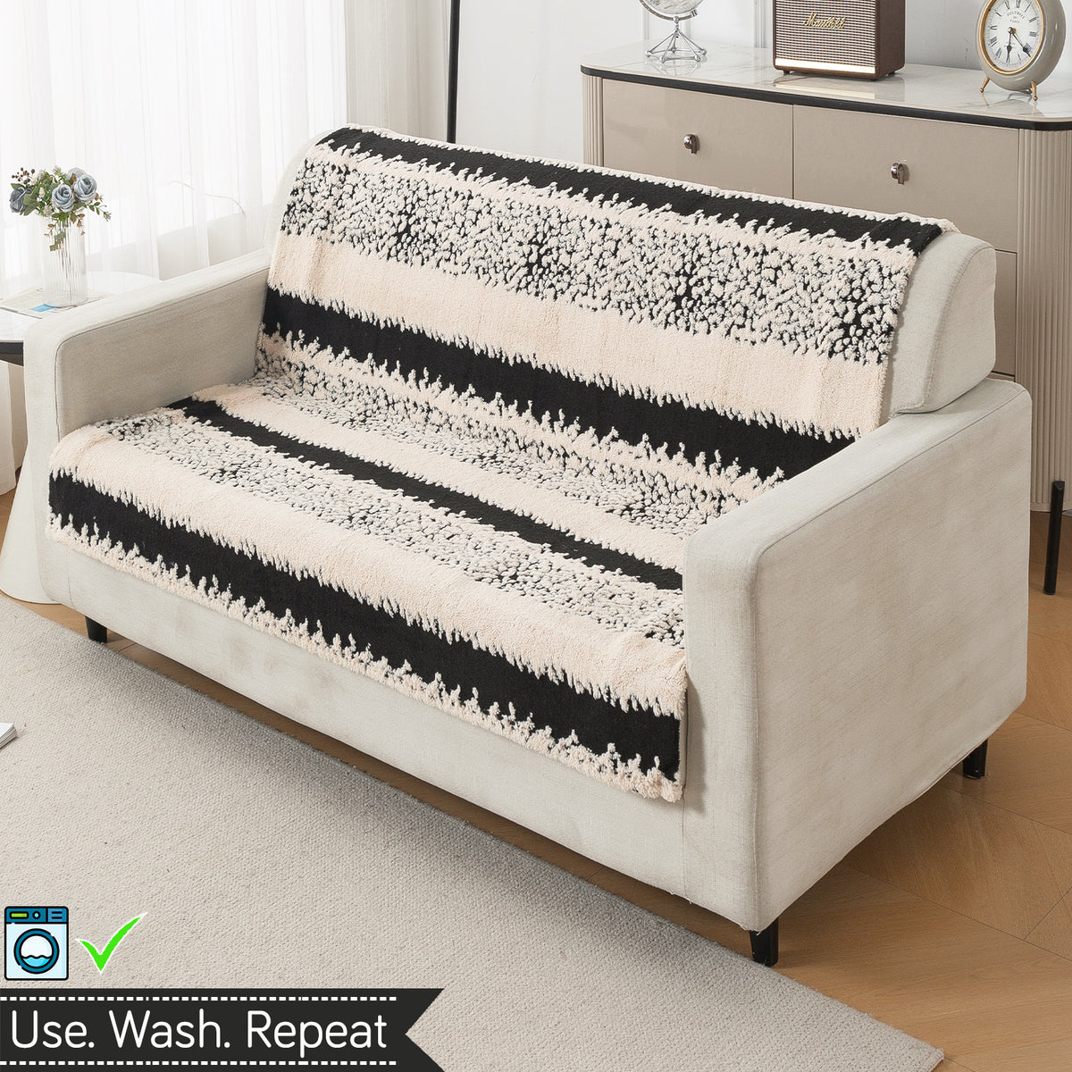 'Noirea Series' Plush Sofa Cover for Seat & Back, Textured Stripe