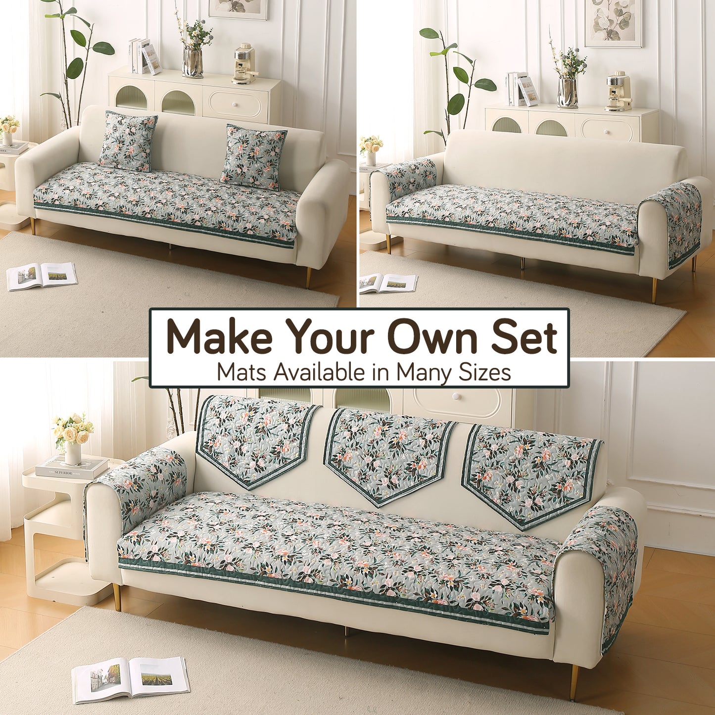 Florentina Series Premium Holland Velvet Sofa Cover Mat - Magnolia Green