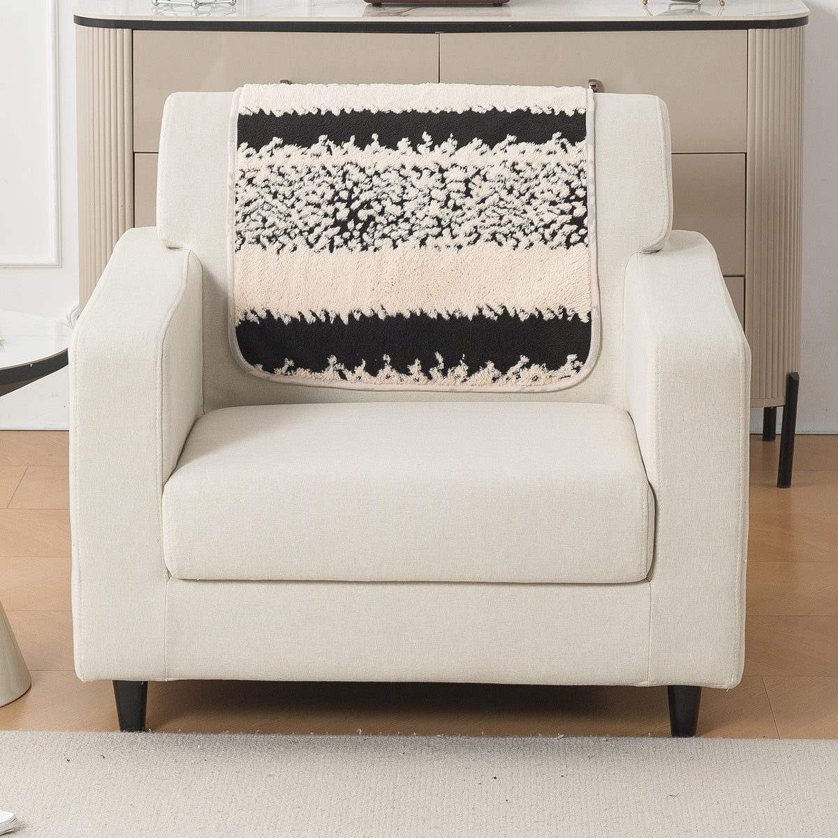 Luxury Plush Sherpa Anti-Slip Sofa Cover Mat, 'Noirea Series'| Textured Stripe