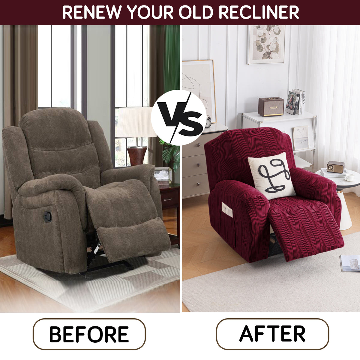 Transform your old recliner with full cover set (before after)