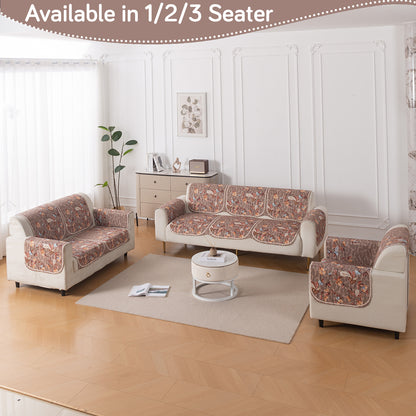 HeavenHue Fleece Soft Touch Quilted Sofa Cover Set Washable Sofa Panel for Seat & Bk - Vintage Bloom