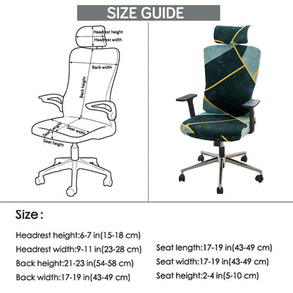 Printed Office Chair Cover with Headrest (High-Back) – 140 GSM Stretch Fabric – Washable, Anti-Slip Fit for Ergonomic Mesh Office Chairs, Multicolor Abstract Geometry