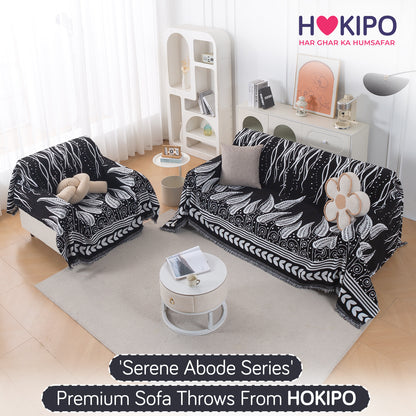 Buy Black Fern Tribal Serene Abode Chenille Sofa Throw for 2+1 Sofa Sets | HOKIPO