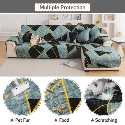 Elira Series Quilted One-Piece L Shape Sofa Cover Mat with Left and Right Chaise, Multicolor Abstract Geometry