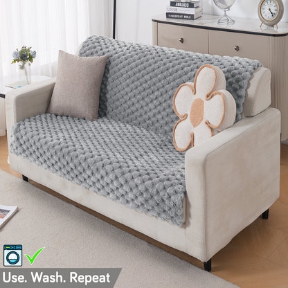 'BunnySoft Series' Plush Sofa Cover Throw for Sofa Seat & Back, Moon Grey