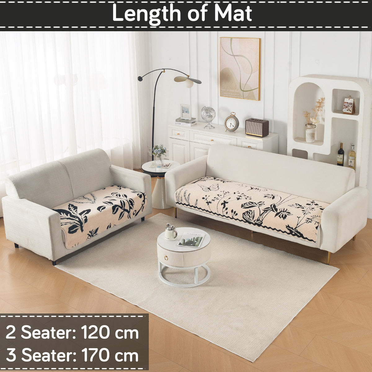 Luxury Plush Sherpa Anti Slip Combination Sofa Mat, 'Noirea Series'|Butterfly Garden