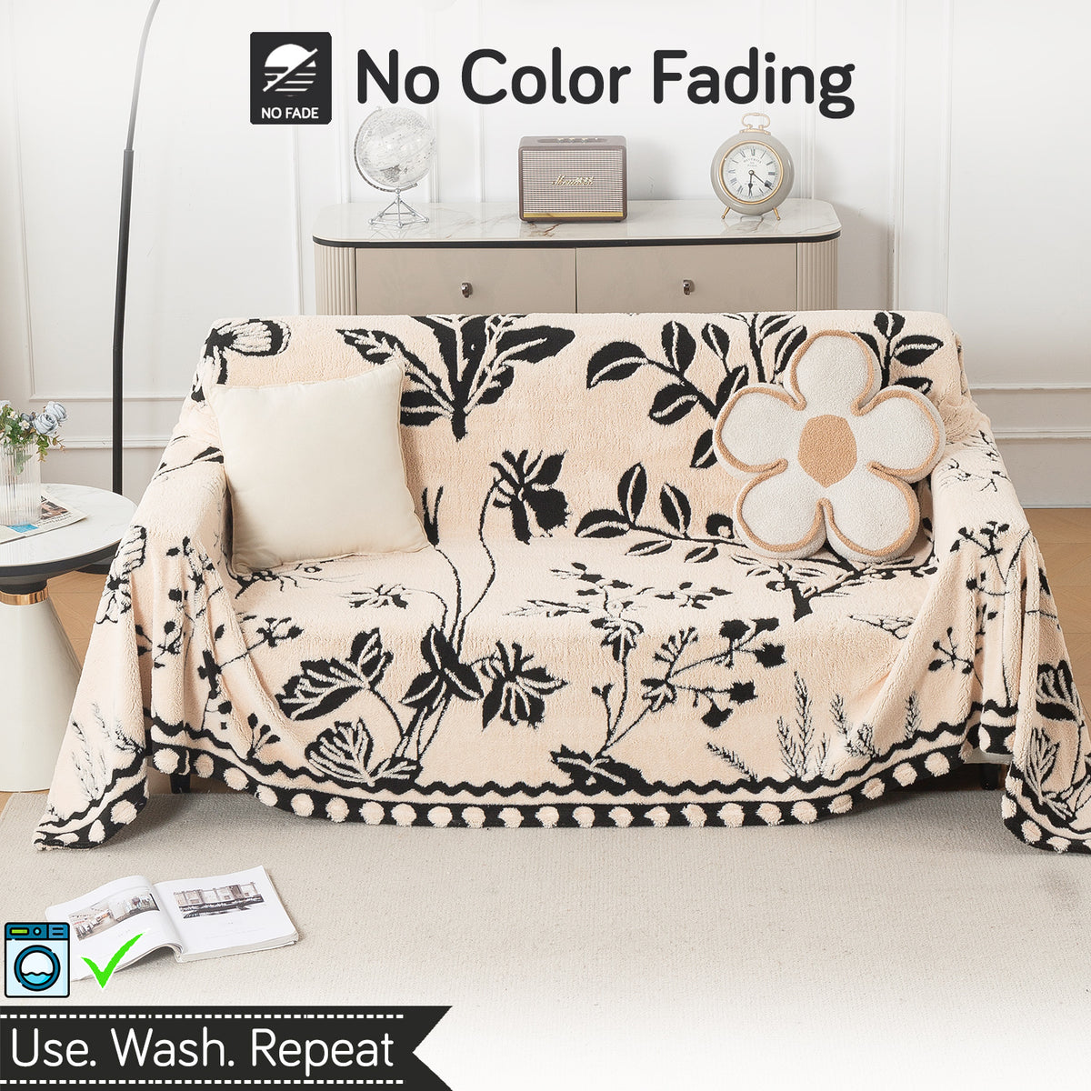 Buy Butterfly Garden Noirea Series Luxury Plush Sofa Throw Cover – 3 Seater Sofas | HOKIPO