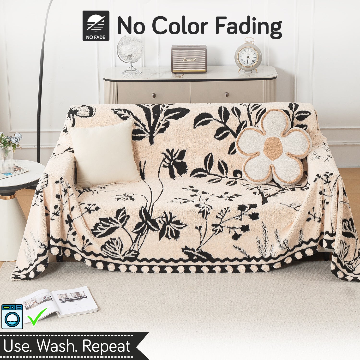 Buy Butterfly Garden Noirea Series Luxury Plush Sofa Throw Cover – 3 Seater Sofas | HOKIPO