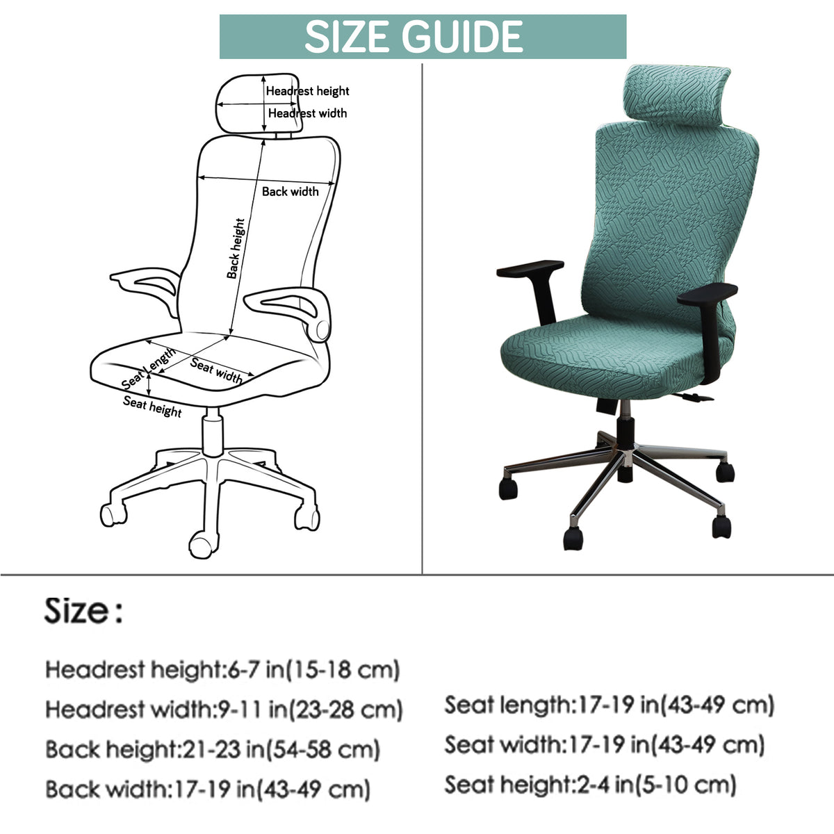 Office Chair Cover with Headrest (High-Back) – 170 GSM Stretch Jacquard – Washable, Anti-Slip Fit for Ergonomic Mesh Office Chairs, Green