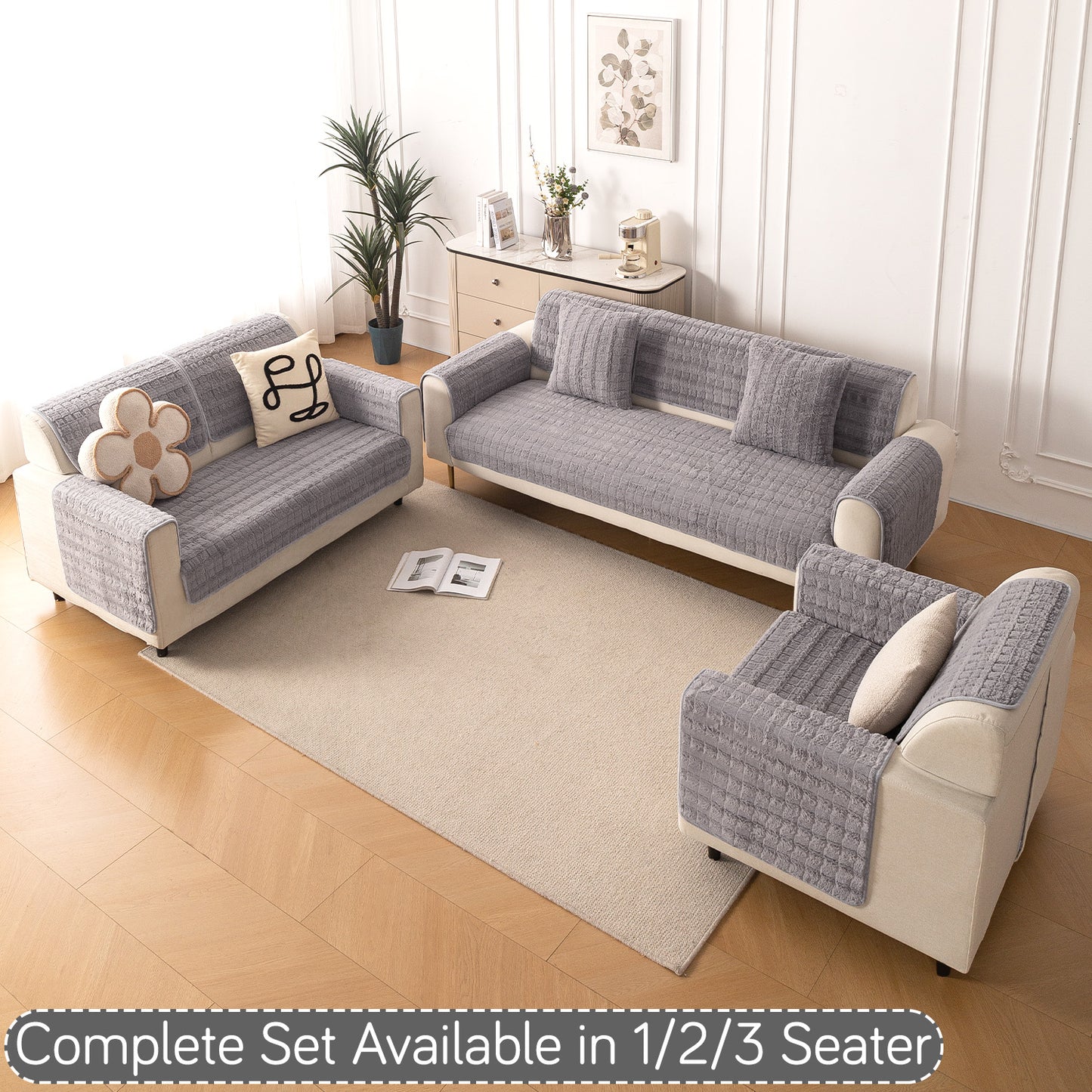 'Plush Haven' Premium Anti Slip Sofa Cover Mat, Light Grey