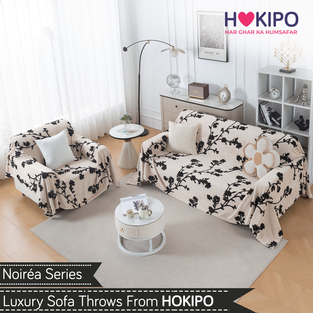 Buy Botanical Vine Noirea Series Luxury Plush Sofa Throw for 3 1​ Seater Sofa Set | HOKIPO