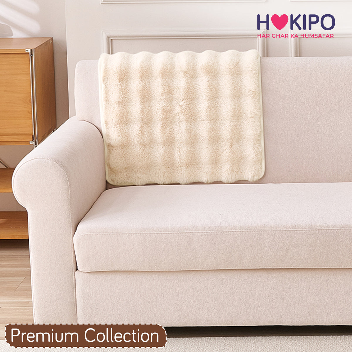'FurHug' Premium Faux Rabbit Fur Sofa Seat Mats, Beige