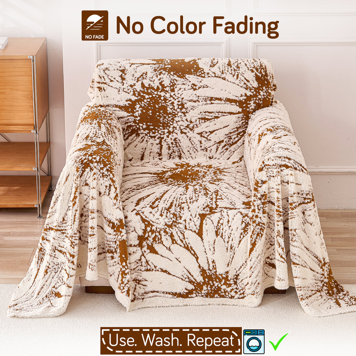 Buy Autumn Brown Colour DaisyBloom Series Luxury Plush Sofa Throw – 1 Seater Sofas | HOKIPO