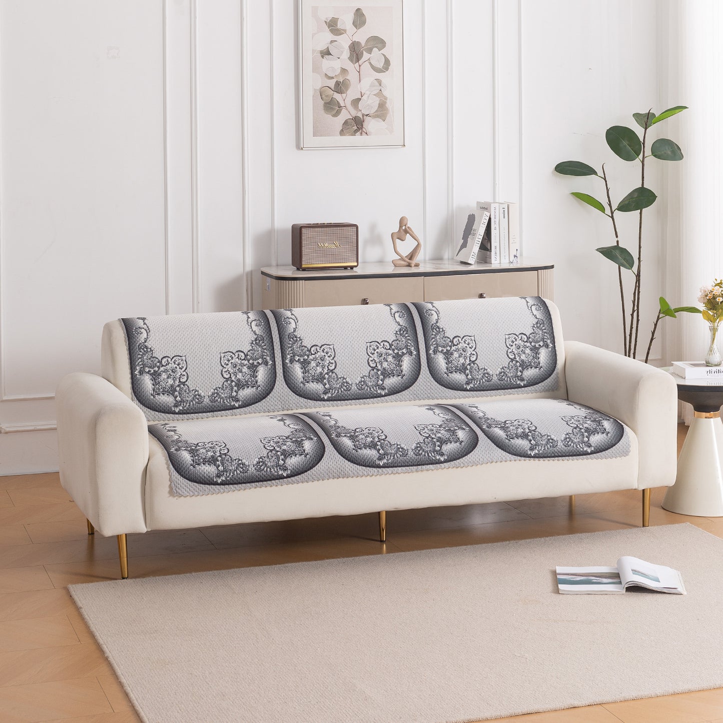 HeavenHue Fleece Soft Touch Quilted Sofa Cover Set Washable Sofa Panel for Seat & Back - Twilight Lace