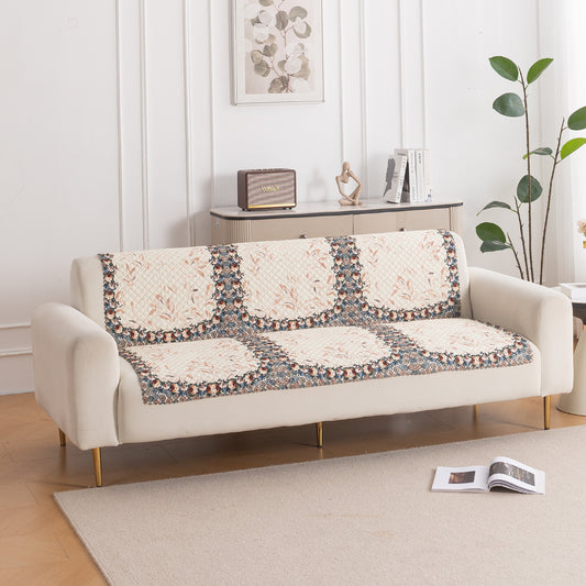 LoomVerse Quilted Sofa Cover Set Washable Sofa Panel for Seat & Back - Petal Harmony